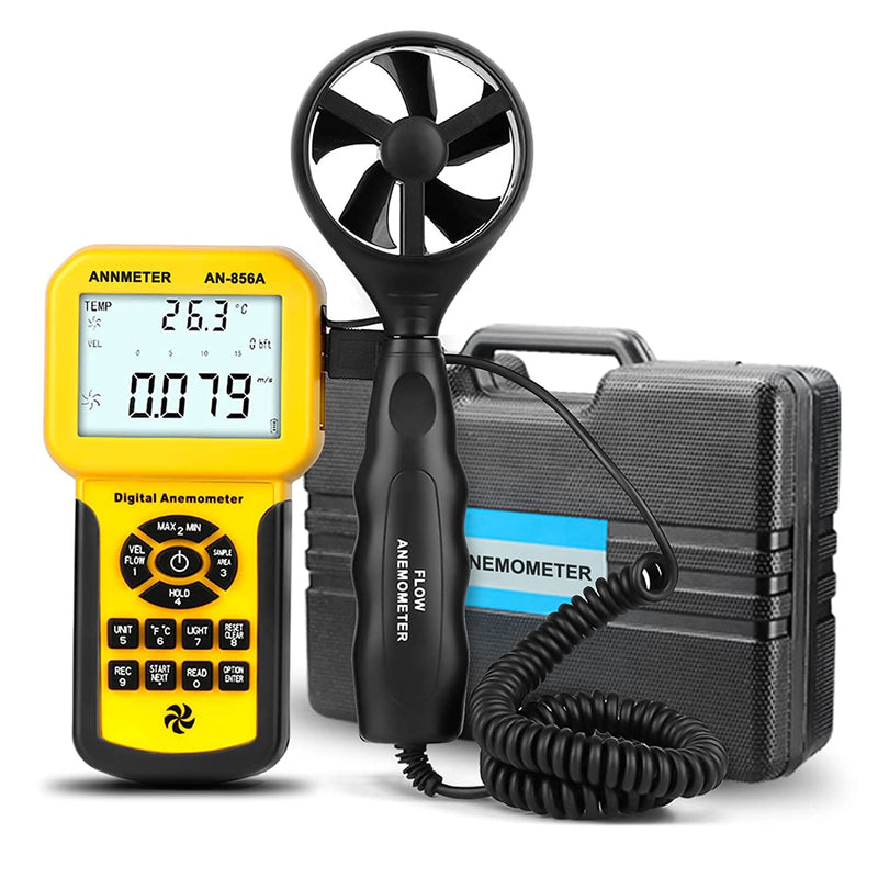 Handheld CFM CMM wind speed meter, separate anemometer measuring air flow speed temp meter for HVAC with data set MAX MIN AVG(AIOMEST AI-856A) AI-856A CFM anemometer w/ USB connect