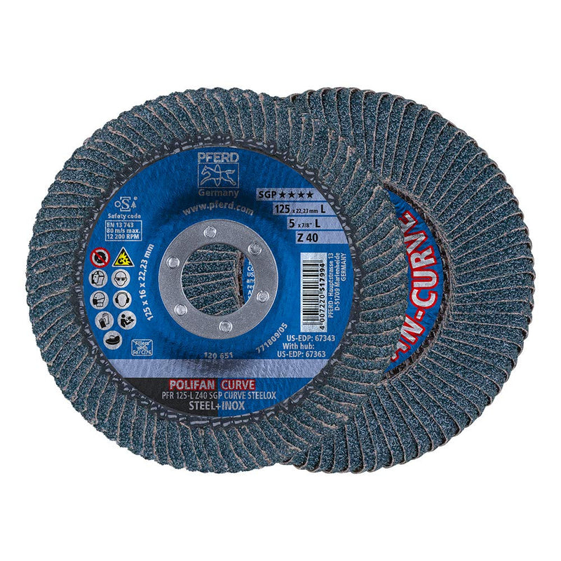 PFERD serrated washer POLIFAN CURVE 2 pieces | Ø 125 mm, width L (14 mm), Z40, SGP STEELOX | 69398196 - for precise fillet weld processing, width L (14 mm)
