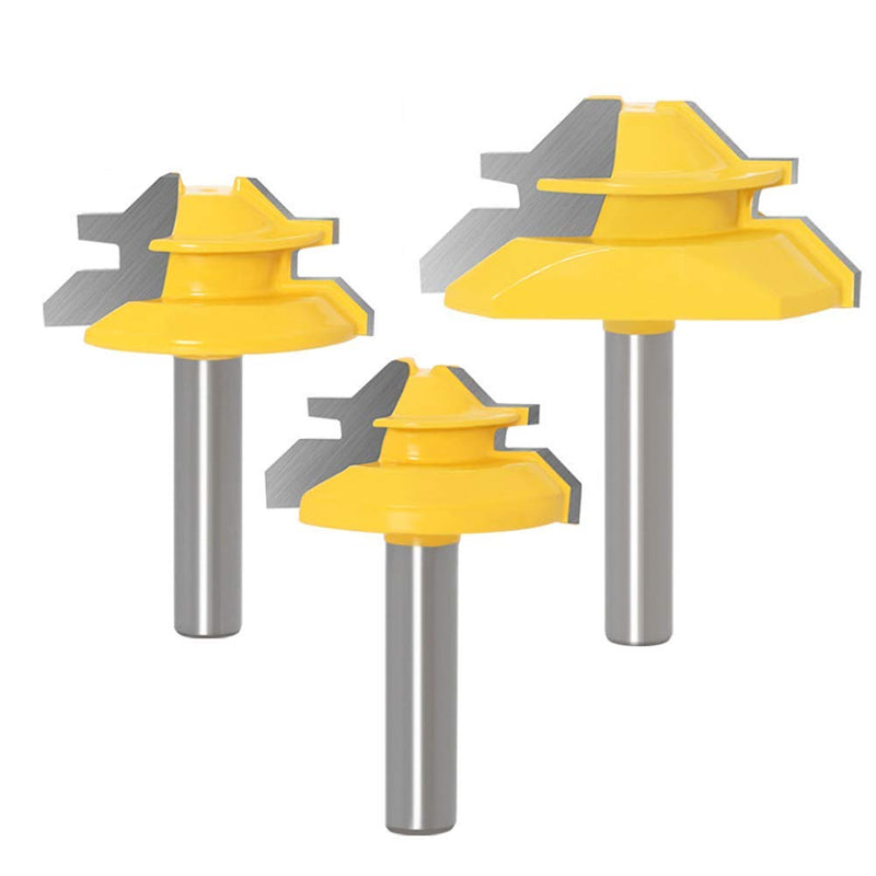 WSOOX 45 degree glue cutter miter milling cutter set, 3 pieces 8 mm shank glue cutter router bit, 45° lock miter router bit woodworking cutting tool for engraving machine trimming machine 3 pieces