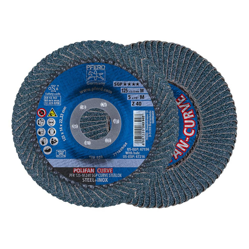PFERD serrated washer POLIFAN CURVE 2 pieces | Ø 125 mm, width M (11 mm), Z40, SGP STEELOX | 69398197 for precise fillet weld processing, width M (11 mm)