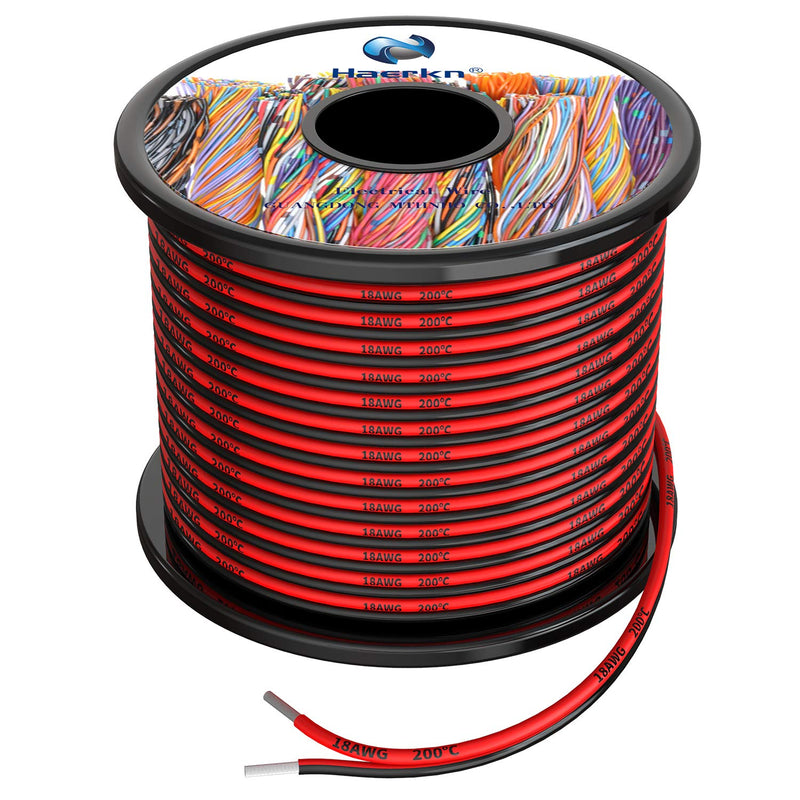 18awg 0.8mm² silicone electrical wire cable 2x20 meters oxygen-free high temperature resistant stranded tinned copper wire 0.8mm²/18awg-20meter black-20meter red