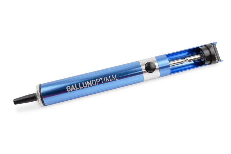 GALLUNoptimal professional desoldering pump all-metal housing in blue with ESD Teflon tip and high suction power all-metal design
