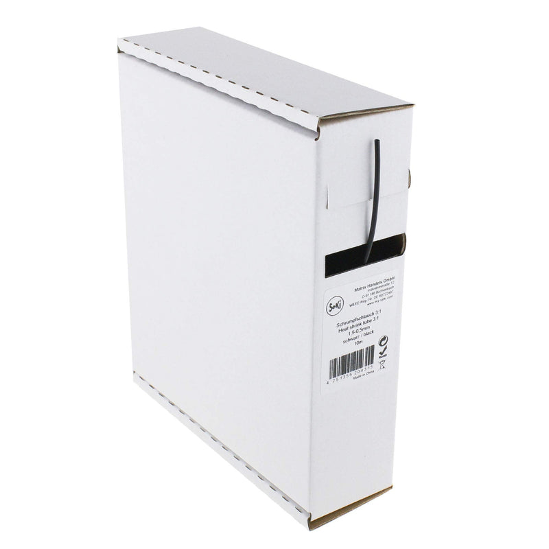 Heat shrink tubing black 3:1, 1.5-0.5mm, 10 meters - dispenser box without glue 1.5 > 0.5mm