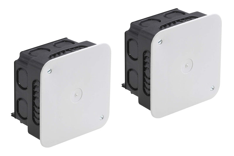 Meister flush-mounted junction box - 100 x 100 x 45 mm - 2 pieces - 14 cable glands - with lid - for dry indoor use / flush-mounted box in a set / distribution box for interior work / 7461130