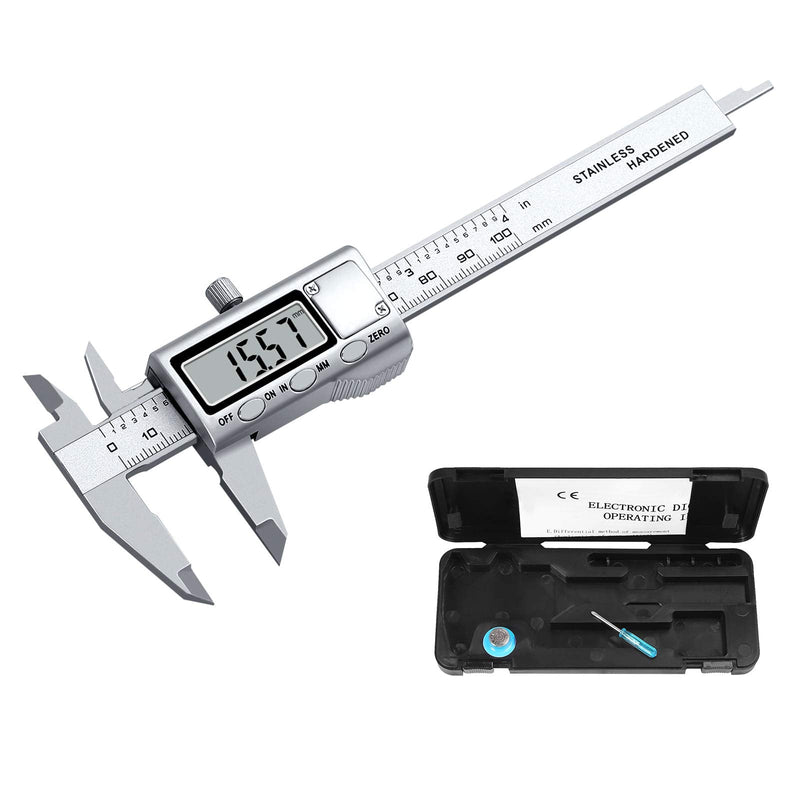 Neoteck Vernier Caliper Digital Stainless Steel 100mm with LCD, Inch/Metric Conversion, Caliper Measuring Tool for Length Width Depth Inner Diameter Outer Diameter