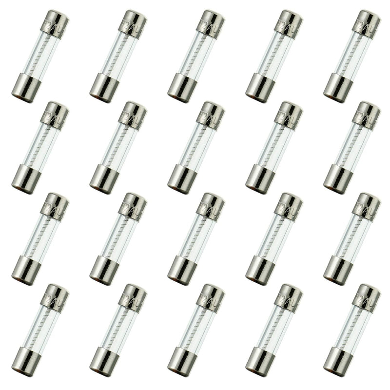 T2AL250V Pack of 20 5 x 20 mm Slow Melt Glass Fuses 2A 250V 0.2 x 0.78 Inch Time Delay Fuses T2A