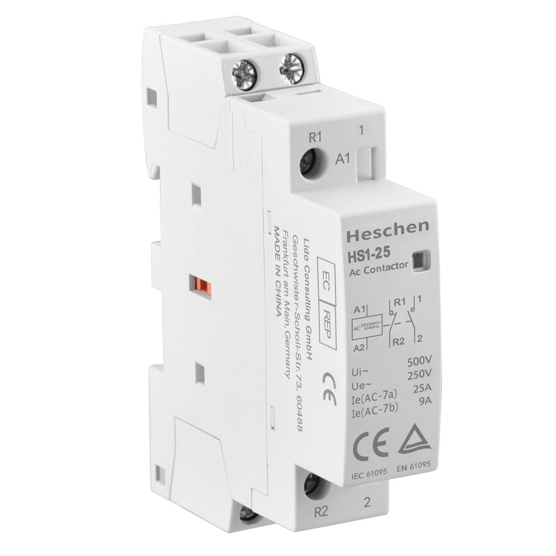 Heschen Household AC Contactor HS1-25 2 Pin 1NO 1NC AC 220V/240V Coil Voltage 35mm DIN Rail Mount (1) 1