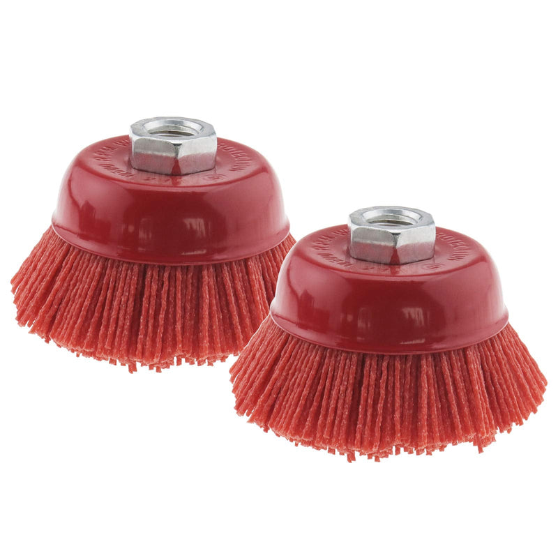 Be In Your Mind Nylon Cup Brush Pack of 2 75 mm Nylon Filament Abrasive Wire Cup Brush Steel Internal Thread M14x2 for Removing Rust Metal Polishing Cleaning
