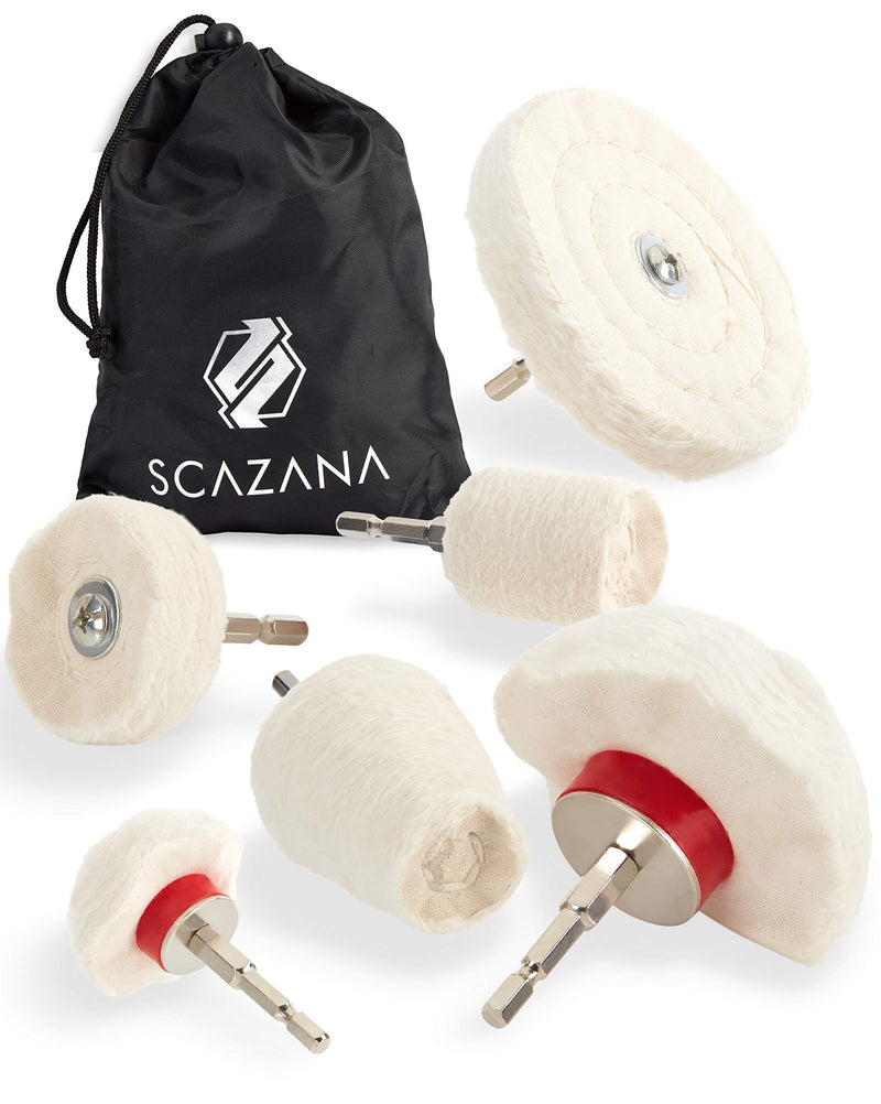 SCAZANA® polishing attachment cordless screwdriver - Incl. high-quality hexagonal shaft - Gentle polishing discs for drills - 6-piece polishing attachment with practical storage bag red