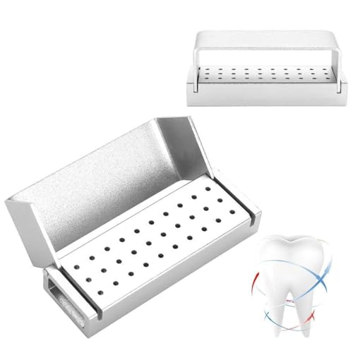 Dental Drill Disinfectant Box 30 Holes Aluminum Drill Holder Autoclavable for Dental Practice & Laboratory Silver