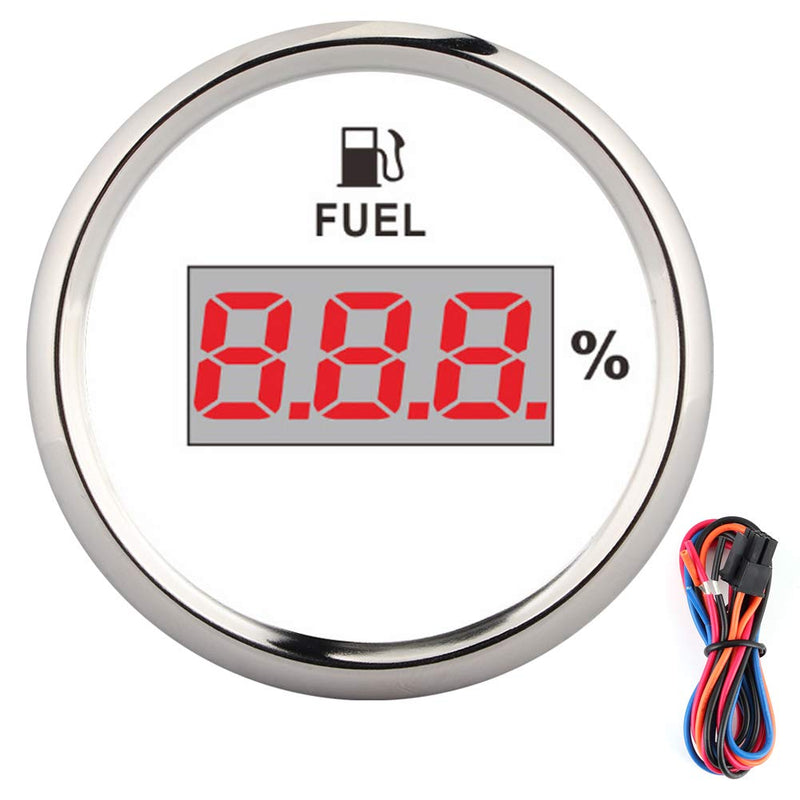 Oil Fuel Level Gauge Gauge | 2 in 190 Ohm Fuel Gauge Digital Oil Level Gauge Percentage for 12V/24V Yacht Boat Cat Motorcycle(White) White