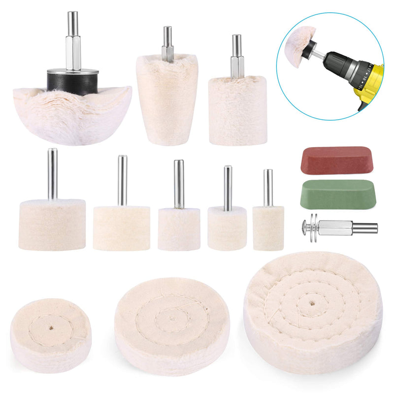 Polishing attachment cordless screwdriver polishing disc for drill, 11 pieces brush set conical cotton velvet polishing pad wheel polishing cone polishing buffing pad with 2 pieces polishing paste for metal aluminum 14 pieces