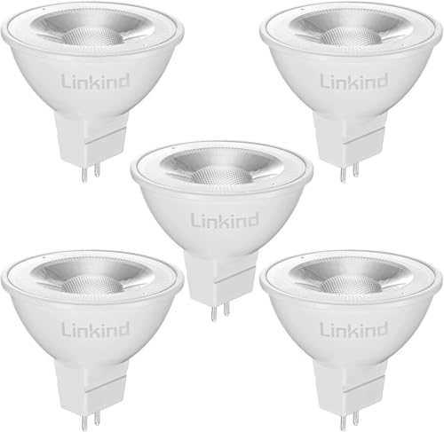 Linkind GU5.3 MR16 LED 5W Lamp 12 V, 50 Watt Replaced, 2700 K Warm White 36° Beam Angle LED Spot MR16, 520 Lm AC/DC 12 Volt Bulb, Not Dimmable, Pack of 5 Non-dimmable, 2700k, Warm White 5 count