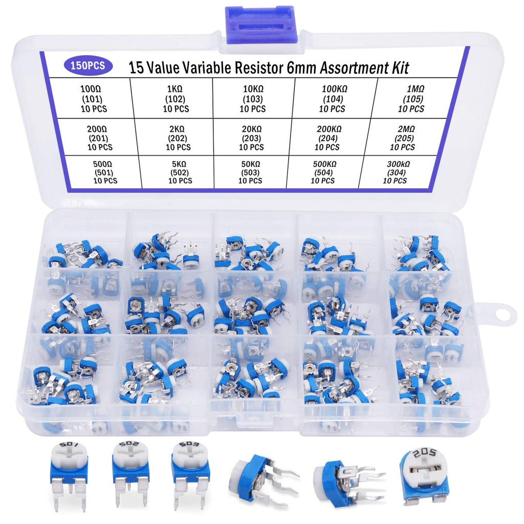 Taiss/15 Value Adjustable Variable Resistor 100 Ohm-2M Ohm 6mm Potentiometer Kit Assortment Box Kit for Computer Industry DWJ-120P