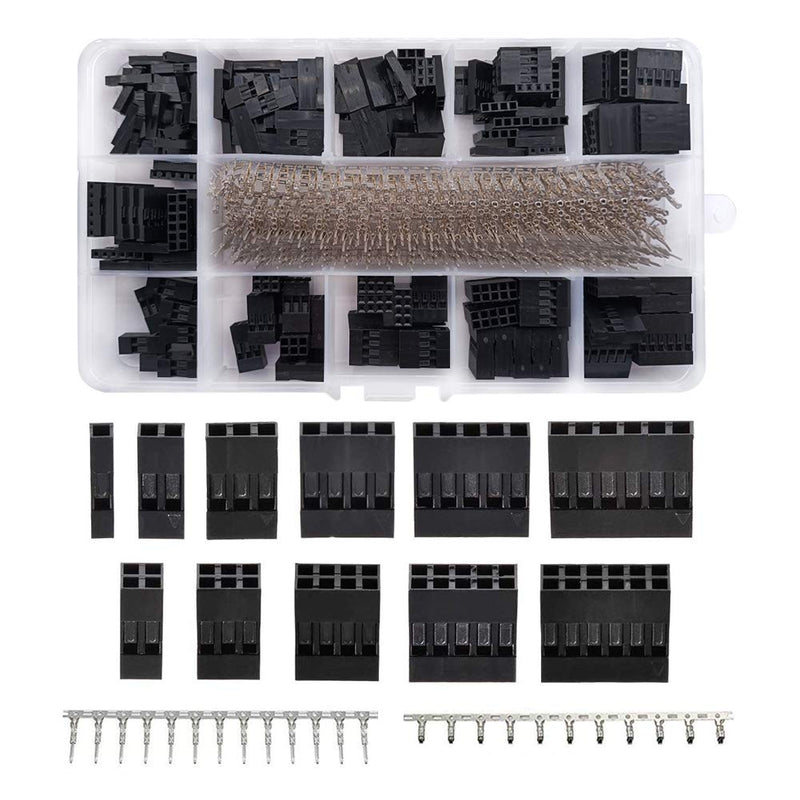 YIXISI 620pcs 2.54mm 1 2 3 4 5 6-pin Dupon connector kit, crimping pin kit for plug and socket for replacing or repairing broken cable circuit board connectors black - Dupon connection