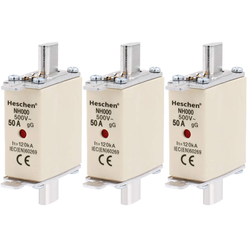 Heschen NH fuse insert NH000 50A gG front display combination detector, 3 pieces