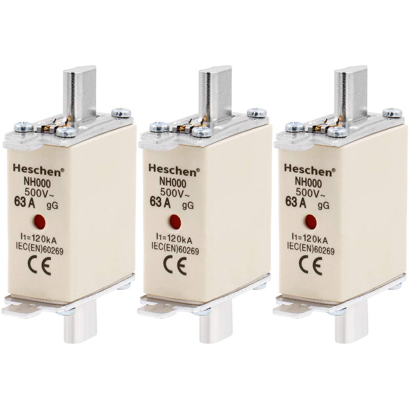 Heschen NH fuse insert NH000 63A gG front display combination detector, 3 pieces