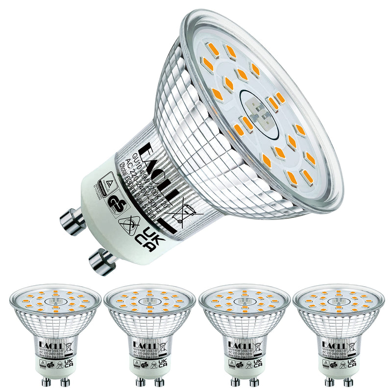 EACLL GU10 LED warm white 4.9W replaces 70W halogen bulbs, pack of 4. 515 Lumen 2700K Bulbs, AC 230V Flicker-Free Spotlights, Beam Angle 120° Spot, Not Dimmable Reflector Lamps 4.9w 2700k Warm White Light Pack of 4 (Pack of 1)