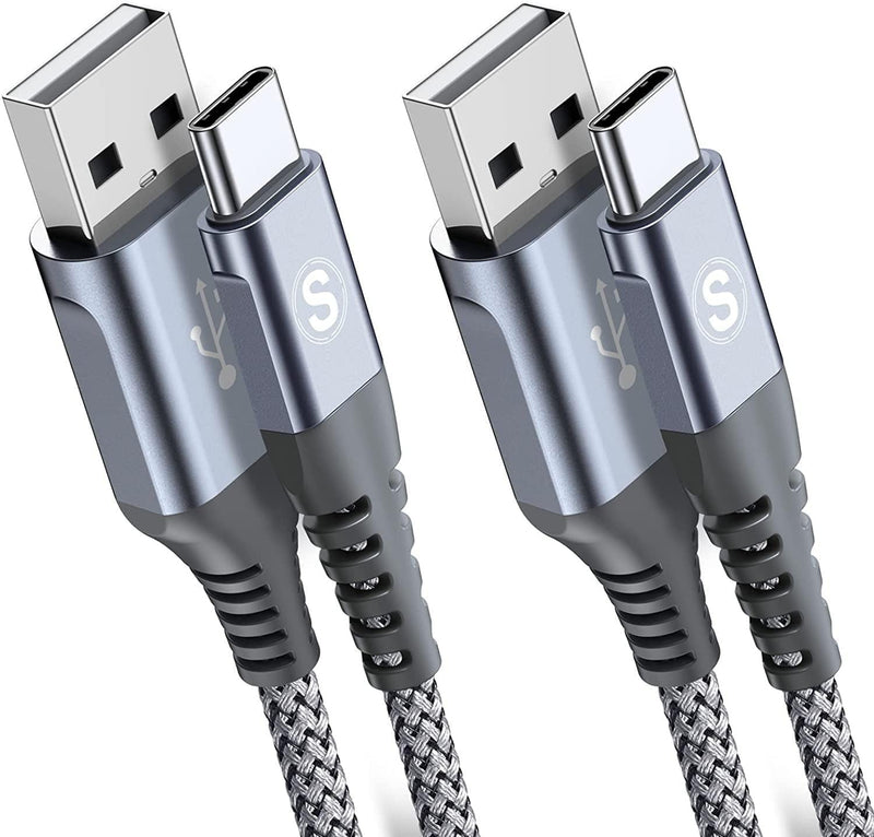 sweguard USB C cable 3.1A [2 pieces 2 m] fast charging, charging cable USB C nylon type C cable for Samsung Galaxy S24 S23 S22 S21 S20 Plus/Ultra/FE, iPhone 15 Pro Max, Note20, A72 A71 A52 A51 A50, M31 M30s M20 2m +2m gray