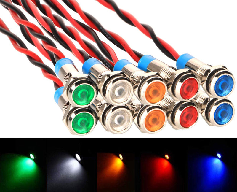 Gebildet 10Pcs 6mm 230V AC LED Metal Indicator Lamp Waterproof Signal Lamp (Green Orange Red Blue White 10Pcs) Mixed Color-220v