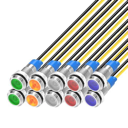 Formed 10 x 6mm 230V AC LED Metal Indicator Light Waterproof Signal Lamp (Green, Orange, Red, Blue, White, 10 Pieces) Color Mix: 220V