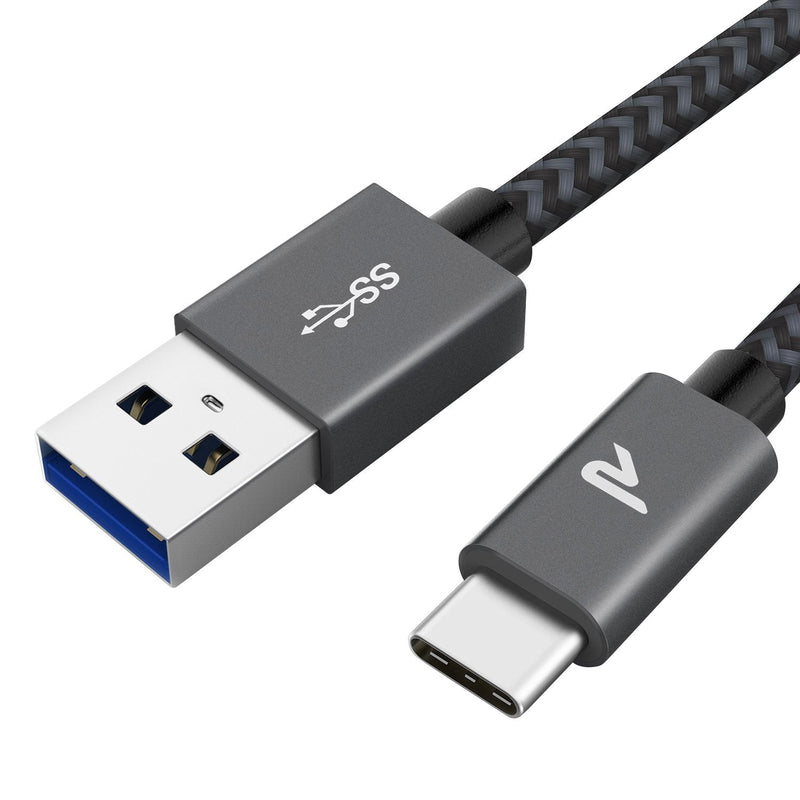 USB C cable RAMPOW, iPhone 15 charging cable, 3A fast charging cable USB C USB 3.0 & QC 3.0, charging cable USB C, data cable USB-C for iPhone 15/15 Pro, Samsung Galaxy S22/S21/S20/Note10-1M/Grey, Nylon 1M Gray