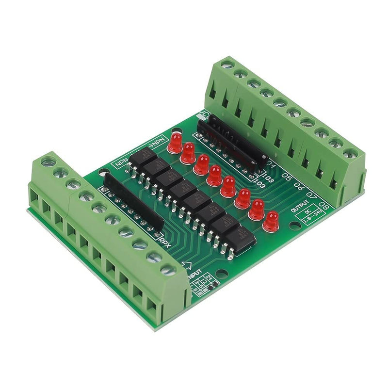 Optocoupler isolation module, DC 12V-24V 8-channel optocoupler isolation board, 8-channel NPN low high level output signal converter