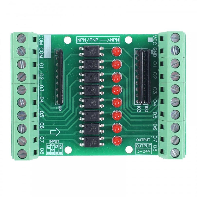 Optocoupler isolation module, DC 3.3V 5V 8 channel optocoupler isolation module, PNP NPN low-high level output signal converter