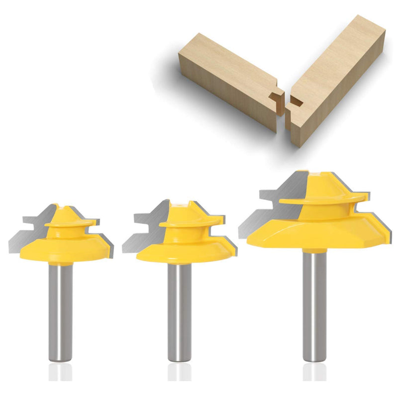 APlus 3 pcs. 8mm Glue Cutter Miter Glue Cutter Router 45 Degree Lock Miter Router Bit Woodworking Cutter Cutting Tool for Engraving Machine Trimming Machine