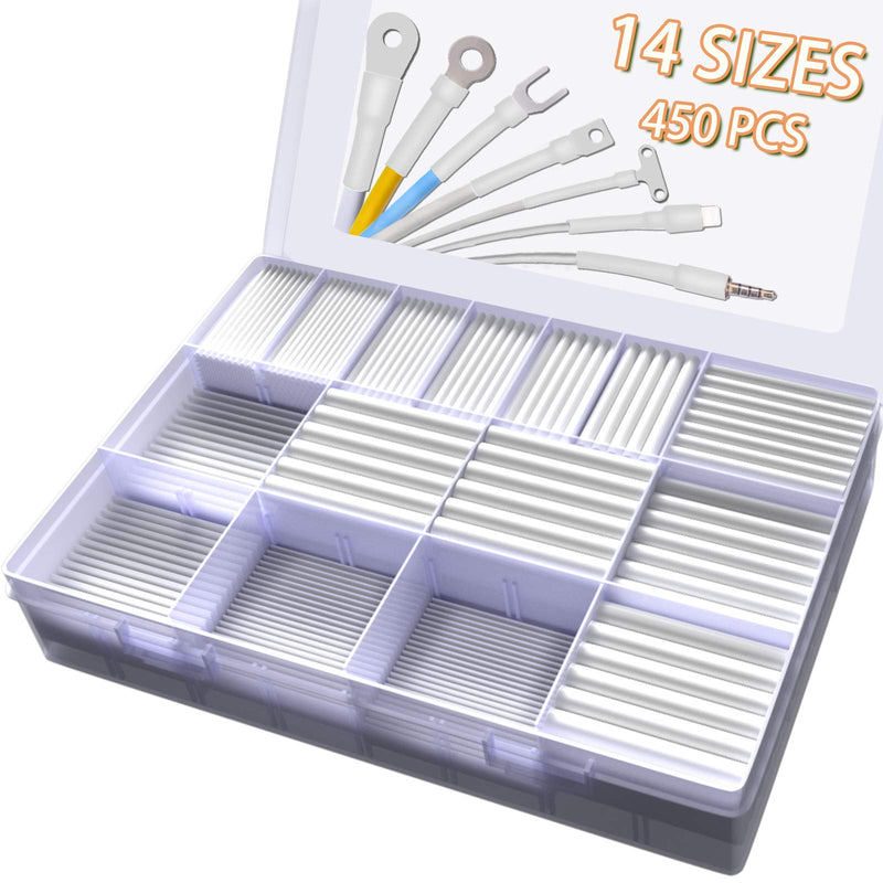 Heat Shrink Tubing Kit, 14 Sizes White Heat Shrink Tubing, Shrink Ratio 2:1 Heat Shrink Tubing Wire Wrap Industrial Heat Shrink Tubing Assortment for Wire Repairs, Soldering 4 | White set multisize