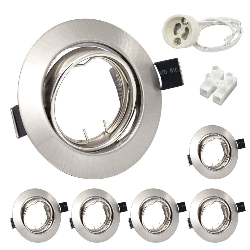 Wondlumi Set of 6 LED recessed spotlight frames GU10 swiveling round 230V brushed stainless steel recessed frame ceiling lamp recessed spots including socket for GU10 LED/halogen 6 pieces round