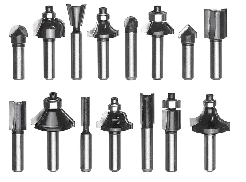 Original Einhell 15-piece milling cutter set (suitable for electric routers, 15 pieces, 8 mm shaft diameter, in a wooden case) 15 pieces. Milling set