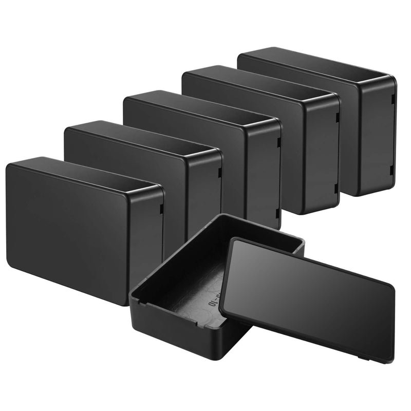 Pack of 6 junction boxes, plastic covers, electronics housing, electronic project box, electrical accessories housing for DIY power junction boxes (black, 100x60x25mm) black