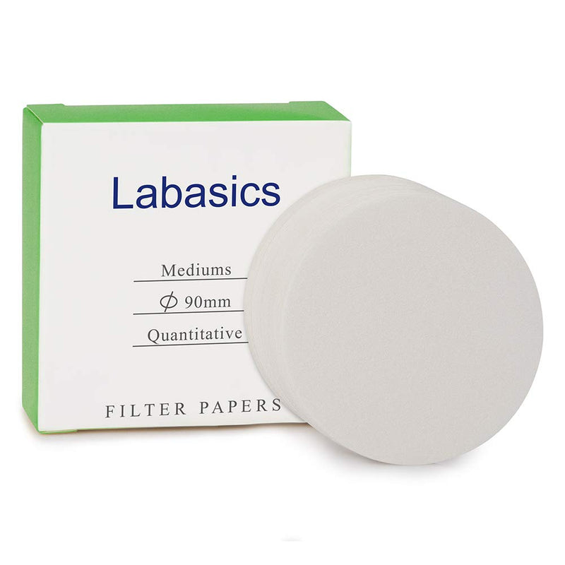 Labasics Quantitative Filter Paper Circles, Cellulose Filter Paper with 90mm Diameter and a Filtration Speed of 20 Microns, Pack of 100 90mm Diameter White