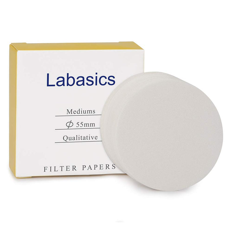 Labasics Quality filter paper round, cellulose filter paper with 55 mm diameter and a filtration speed of 20 microns, pack of 100 pieces 55 mm diameter white