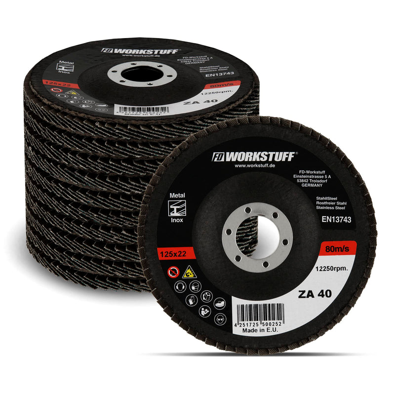 Premium flap disc set│ blue │ 10 pieces │ Ø 125 mm │ mix pack (2 x grain 40/60 each 3x grain 80/120) │ stainless steel │ grinding disks │ flap disks