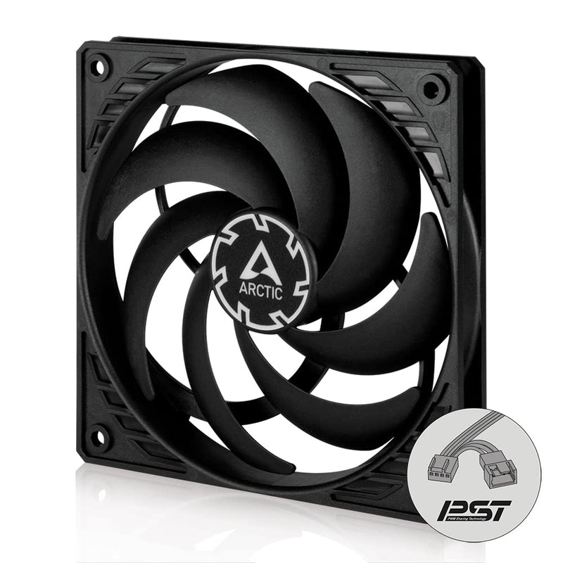 ARCTIC P12 Slim PWM PST - PC fan, 120 mm PWM PST case fan optimized for static pressure, case fan with PST connection (PWM Sharing Technology), particularly narrow - black 1 piece