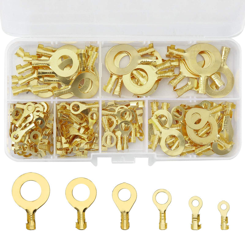 150 pieces ring cable lug set, JatilEr ring cable lug set brass ring cable lugs ring terminals made of copper non-insulated terminal connector assortment kit M3 M4 M5 M6 M8 M10