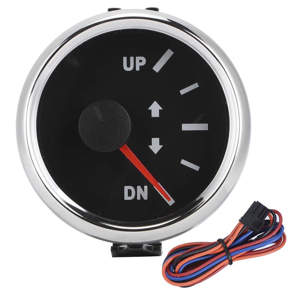 Trim Indicator,52mm UP-DN Boat Trim Indicator 0-190 Ohm Marine Boat Trim Indicator Kit Trim Tilt Indicator Red Backlight(Black Dial) Black Dial