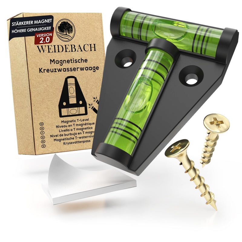 WEIDEBACH® 1x robust spirit level small, magnetic mini spirit level black, small spirit level shatterproof, camping spirit level, spirit level motorhome, spirit level caravan, cross spirit level 1 piece