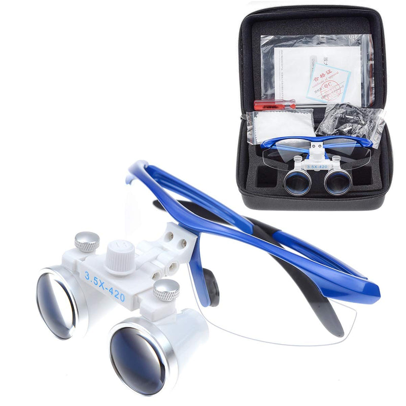 Surgical Binocular, Anti-Fog Magnifying Glass, 3.5 x 420 mm Working Distance, Optical Glass, Blue