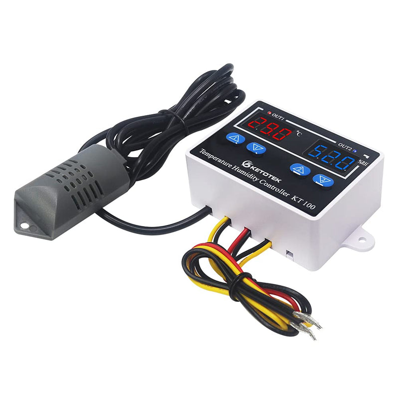 KETOTEK digital temperature controller, humidity controller thermostat hygrostat with probe, temperature humidity controller, humidity controller for incubator 230V AC 220V
