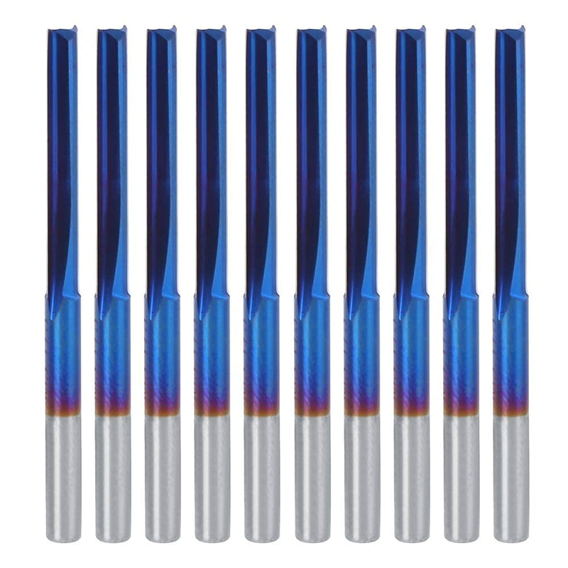 10Pcs 3.175mm CNC Router Carbide 2-Flute Straight Nano Blue Coating End Mill, Handle Milling Tool for Processing Wood