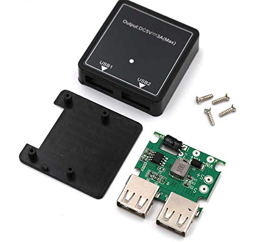Villageboom DIY 5V USB voltage stabilizer voltage converter step-down converter input 5V-20V, output dual USB 5V 3A Max with housing for solar charging of 3.7 volt batteries