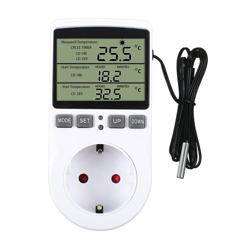 Temperature controller temperature switch 230V with timer and probe socket thermostat switch for greenhouse terrarium aquarium greenhouse seed germination heating cooling