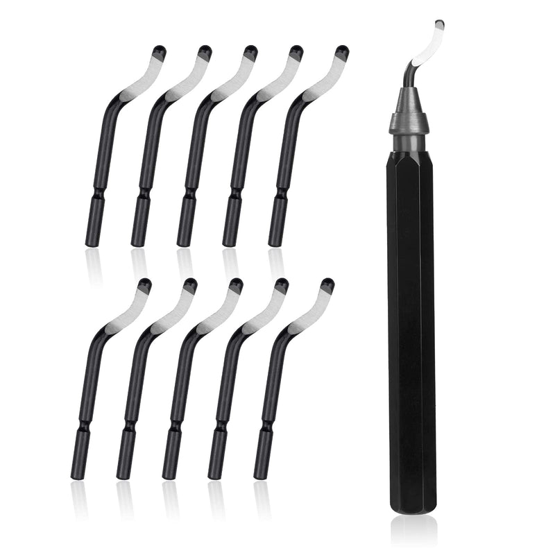 Deburring tool with 10 blades, metal handle, hand deburring tool, 3D printer accessories, deburring for plastic, metal, stainless steel, 11 pieces