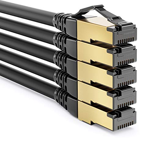 deleyCON 2 m CAT8.1 Patch Cable RJ45 S/FTP 40 Gbit, Pack of 5 - Black | Network Cable Data Cable, PIMF 2000 MHz, LAN DSL Cable, CAT.8 Ethernet Cable, RJ45 Connector 5 x 2 m