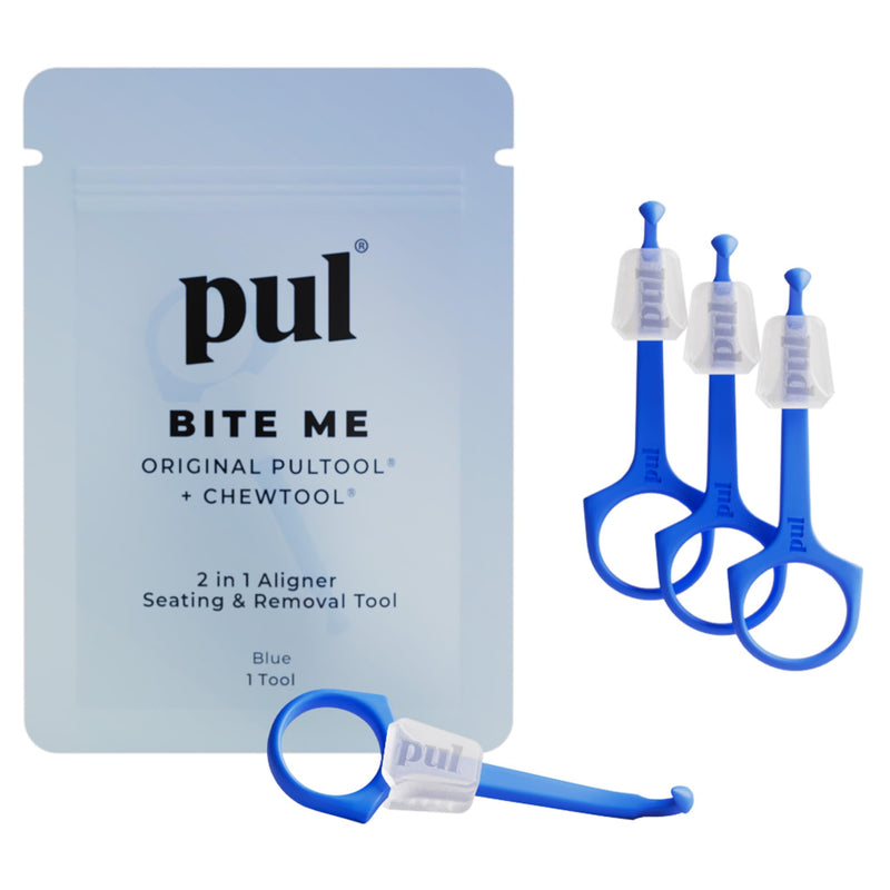 PUL 2-in-1 Clear Aligner Chew Tool and Removal Tool - Blue | Combination of Chewing Tool and Remover | Hygienic, Reusable, BPA-Free Dental Accessories for Invisalign 4 Pack