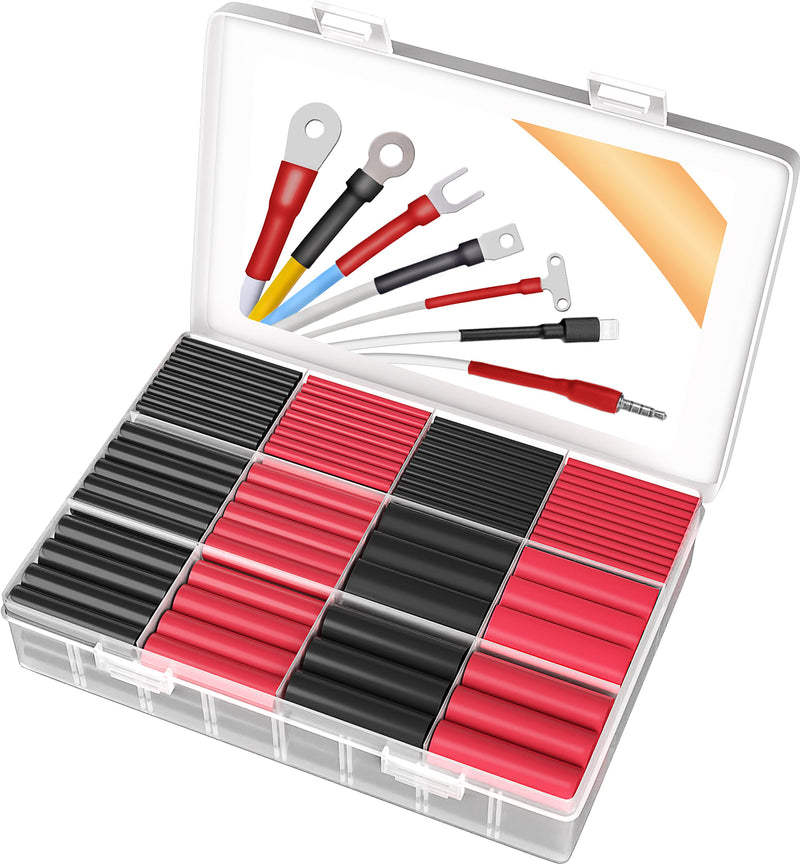 Pointool Wire Heat Shrink Tubing-280Pcs 3:1 Heat Shrink Tubing Kit Wire Shrink Wrap Electrical Waterproof Automotive Marine Heat Shrink Tubing Assortment with Adhesive for Wires, Black&Red Multisize 280pcs | Black Red Kit