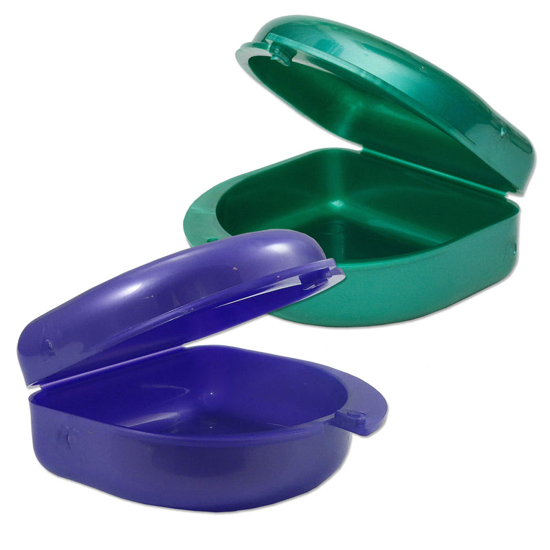 2 x Mouth Guard Box for Ortho Retainers, Sports Dentures, Dentures and More (Purple and Green) Purple and Green.